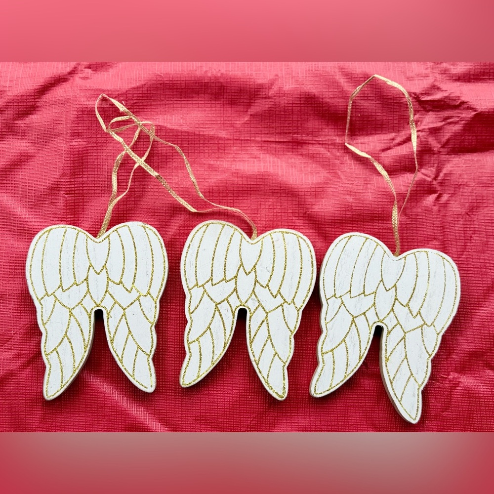 Angel Wings Christmas Wood Ornaments Set of 3 - Picture 3 of 3